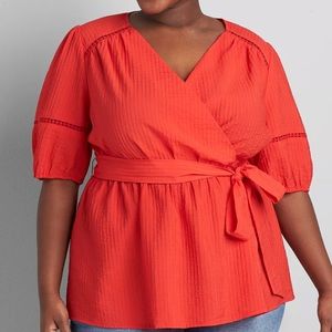 Textured Crossover Top with Belt